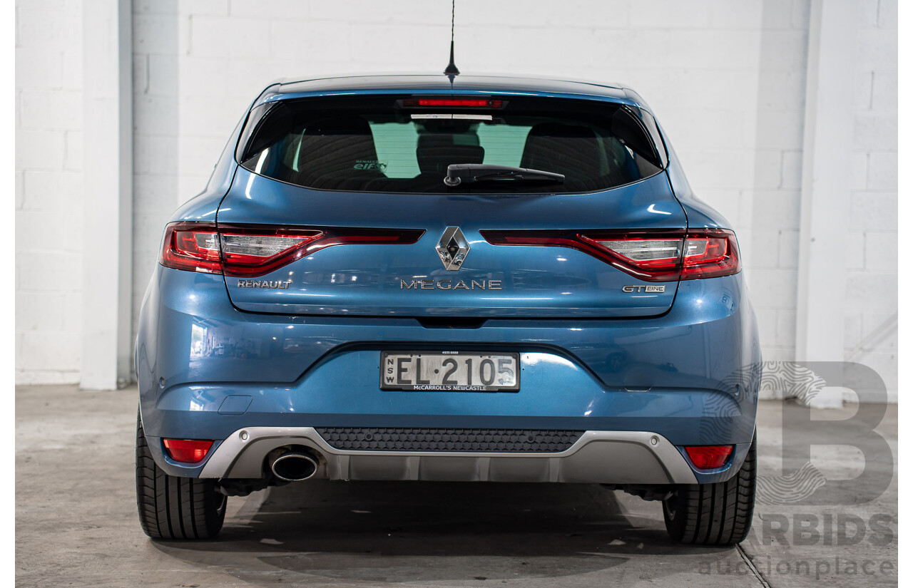 08/2018 Renault Megane GT-Line (FWD) XFB-BFB 5d Hatchback Blue Berlin Metallic Turbo 1.2L