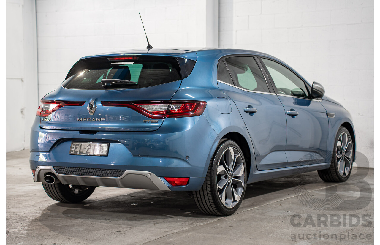 08/2018 Renault Megane GT-Line (FWD) XFB-BFB 5d Hatchback Blue Berlin Metallic Turbo 1.2L