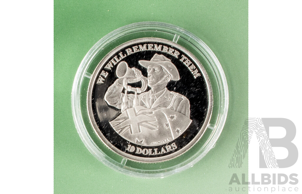 Australian 2012 Silver Ten Dollar Coin, We Will Remember Them