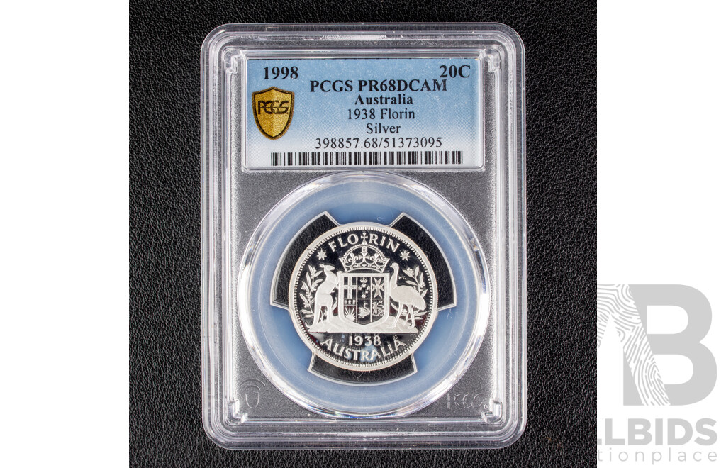 Australian RAM 1998/1938 Silver Florin/Twenty Cent Coin.PCGS Proof 68 DCAM