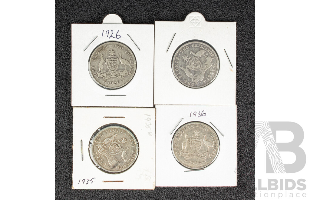 Four Australian Silver Florins 1926,1927,1935, 1936 .925