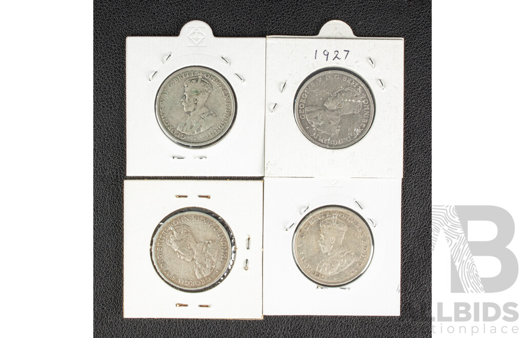 Four Australian Silver Florins 1926,1927,1935, 1936 .925