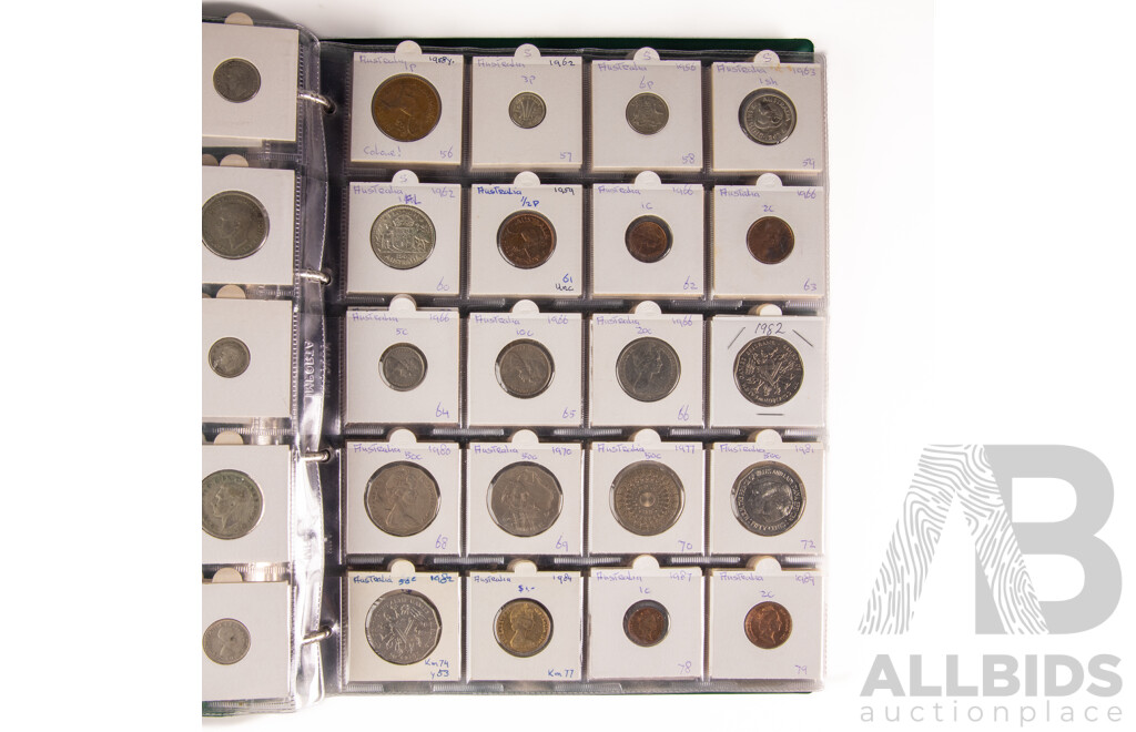 Album of Australian Collectable Coins Including Pedecimal Silver, 1920 Double Dot Penny, 1927 Commemorative, 1939 Florins, 1918M Sixpence, 1988 Five Dollar Coin and More!