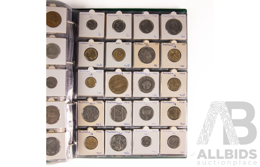 Album of Australian Collectable Coins Including Pedecimal Silver, 1920 Double Dot Penny, 1927 Commemorative, 1939 Florins, 1918M Sixpence, 1988 Five Dollar Coin and More!