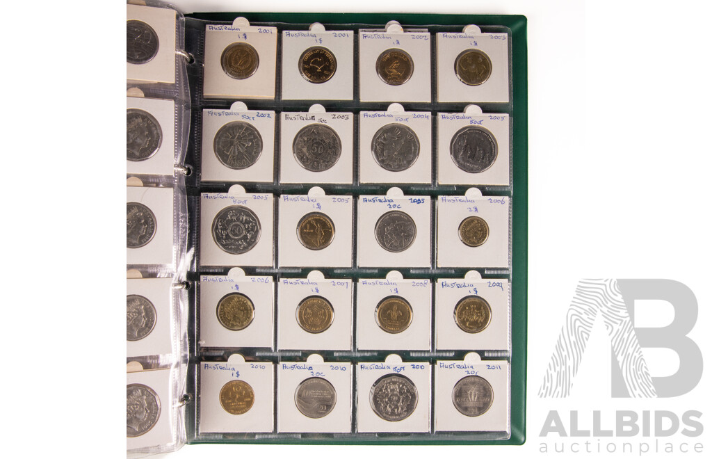 Album of Australian Collectable Coins Including Pedecimal Silver, 1920 Double Dot Penny, 1927 Commemorative, 1939 Florins, 1918M Sixpence, 1988 Five Dollar Coin and More!