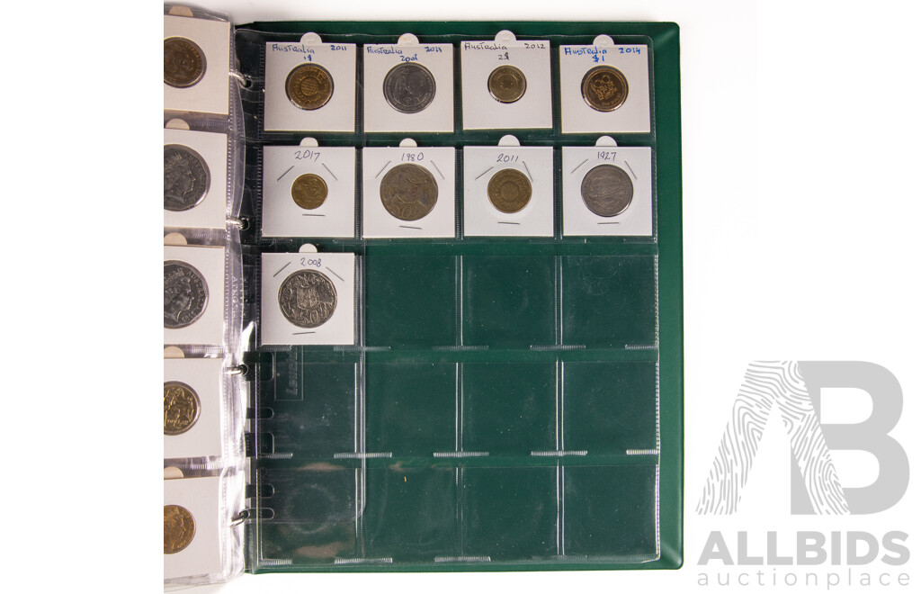 Album of Australian Collectable Coins Including Pedecimal Silver, 1920 Double Dot Penny, 1927 Commemorative, 1939 Florins, 1918M Sixpence, 1988 Five Dollar Coin and More!
