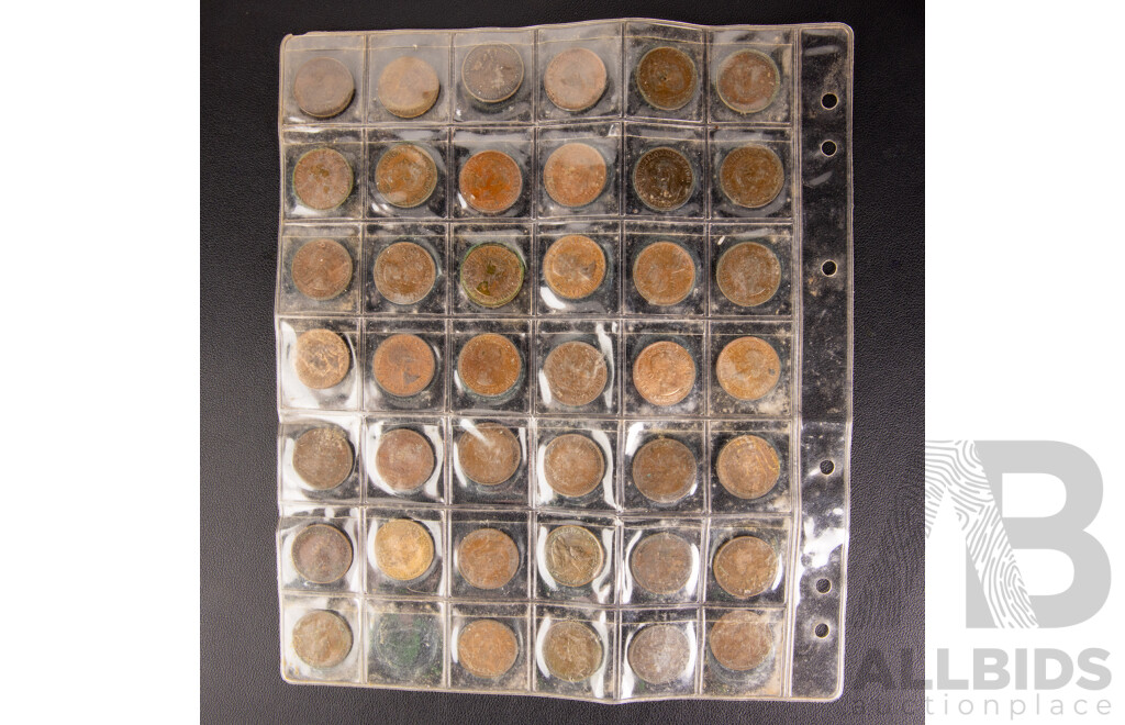 Forty two good quality half pennies. Few if any duplicates.