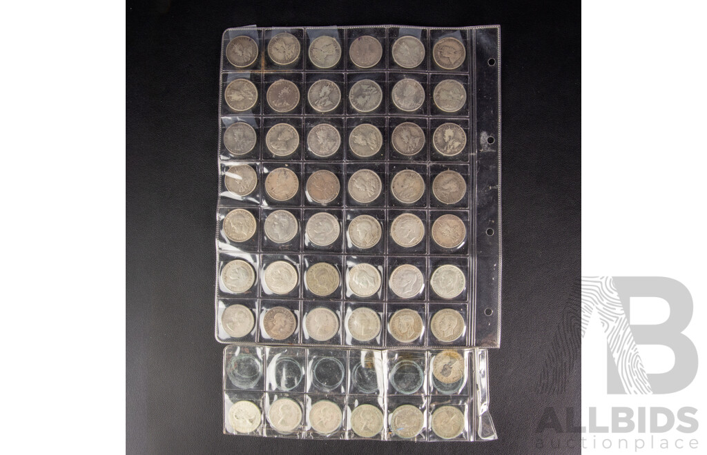 Australian 1910-1963 Near Complete Set of Silver Florins, 49 Coins, Lacking 1932 and 1934/35