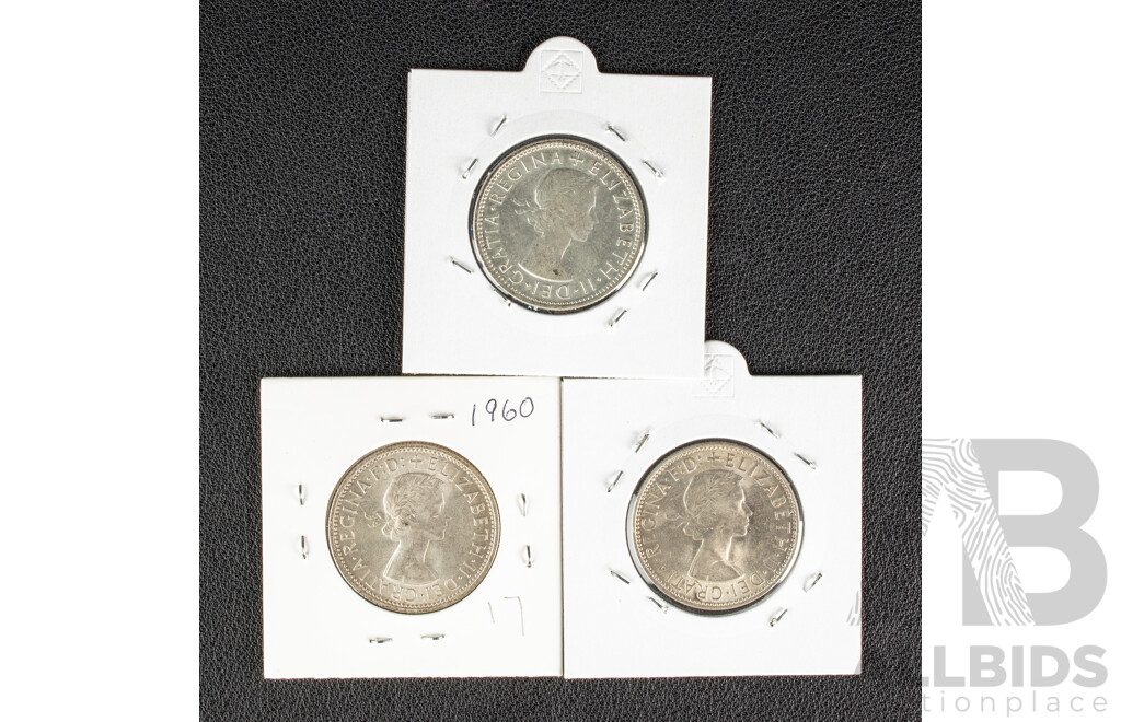 Australian QE2 Silver Florins 1954, 1960, 1963 .500