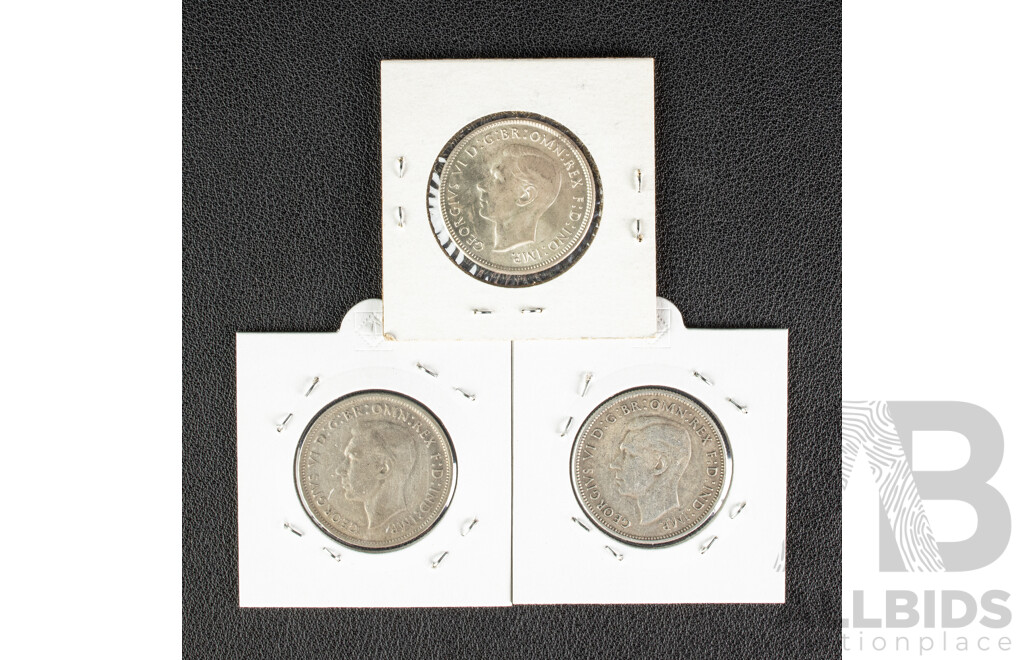 Three Australian KGV Silver Florins 1943, 1944, 1947
