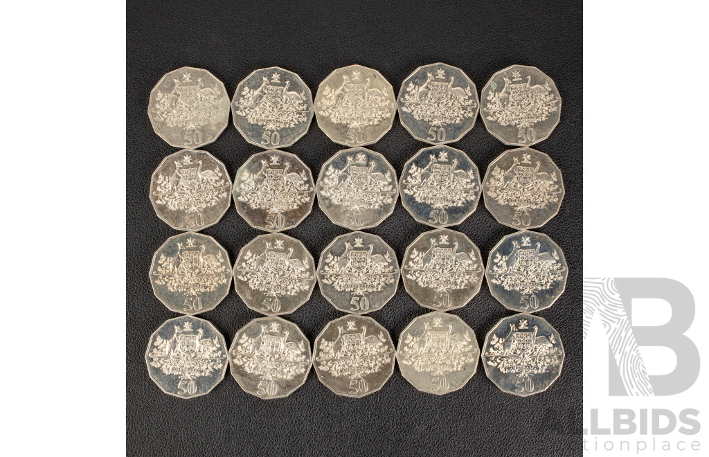 Twenty Australian 2001 UNC Fifty Cent Coins