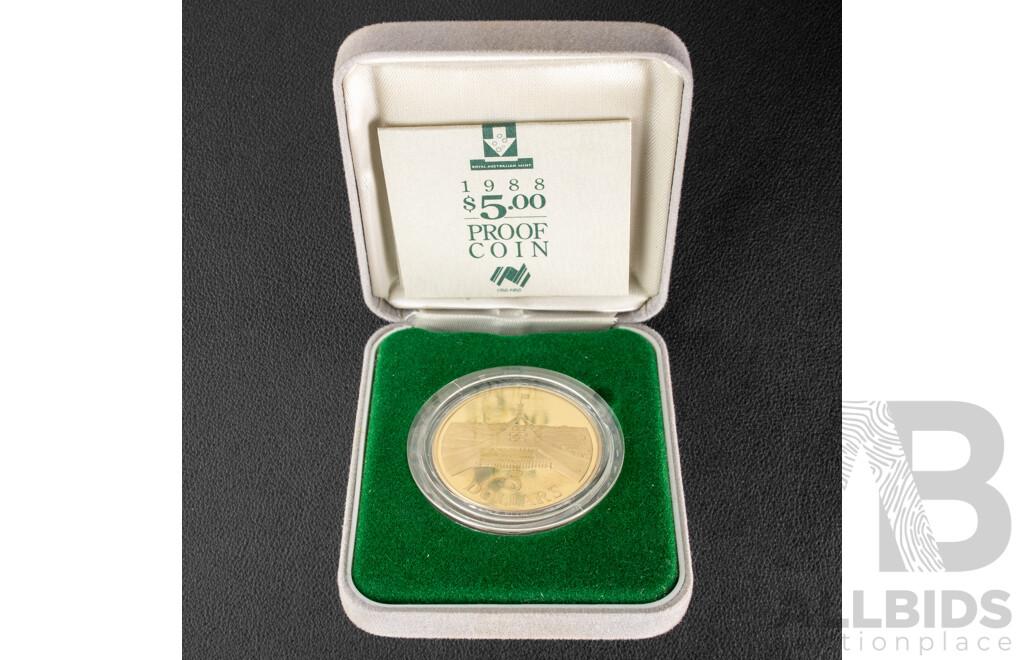 Australian 1988 Proof Five Dollar Coin, New Parliament House