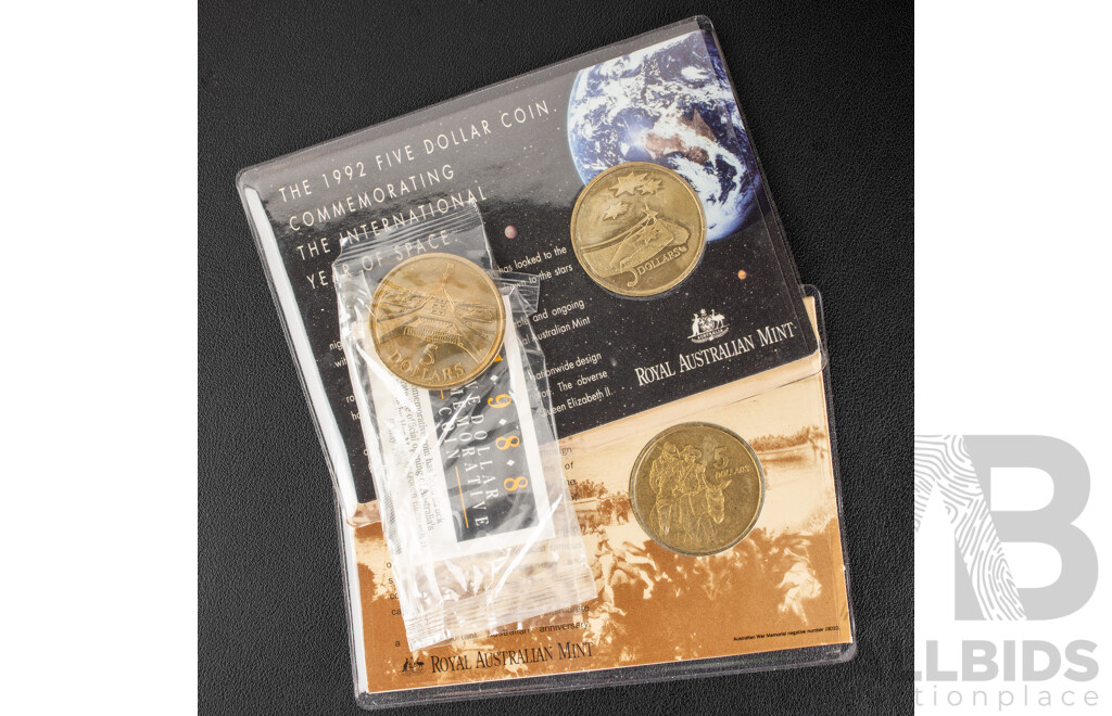 Three Australian RAM Commemorative Five Dollar Coins 1988, 1990, 1992