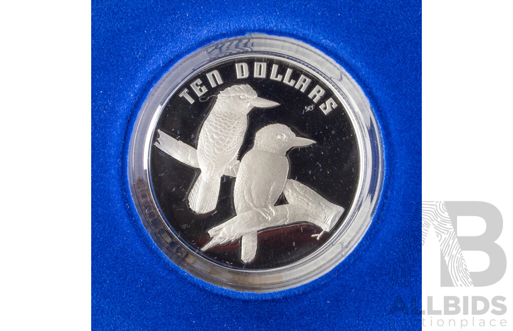 Australian RAM 1989 Silver Proof Ten Dollar Coin, Birds of Australia, Kookaburra .925