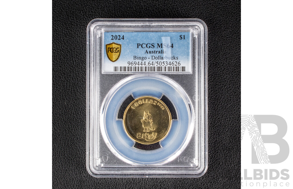 Australian 2024 Australian One Dollar Coin. Bluey Bingo Dollar Bucks. PCGS MS 64 Choice Uncirculated.