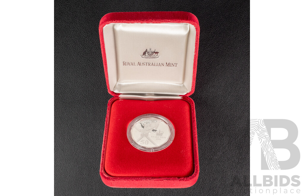 Australian RAM 2000 Silver Proof Fifty Cent Coin and Crown, Royal Visit.