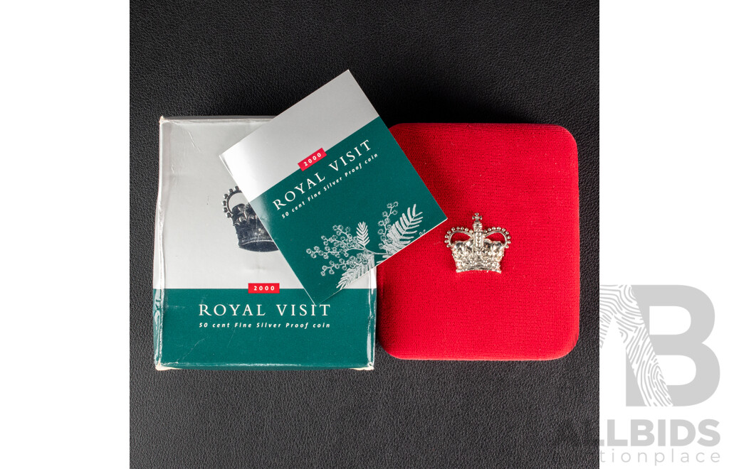 Australian RAM 2000 Silver Proof Fifty Cent Coin and Crown, Royal Visit.