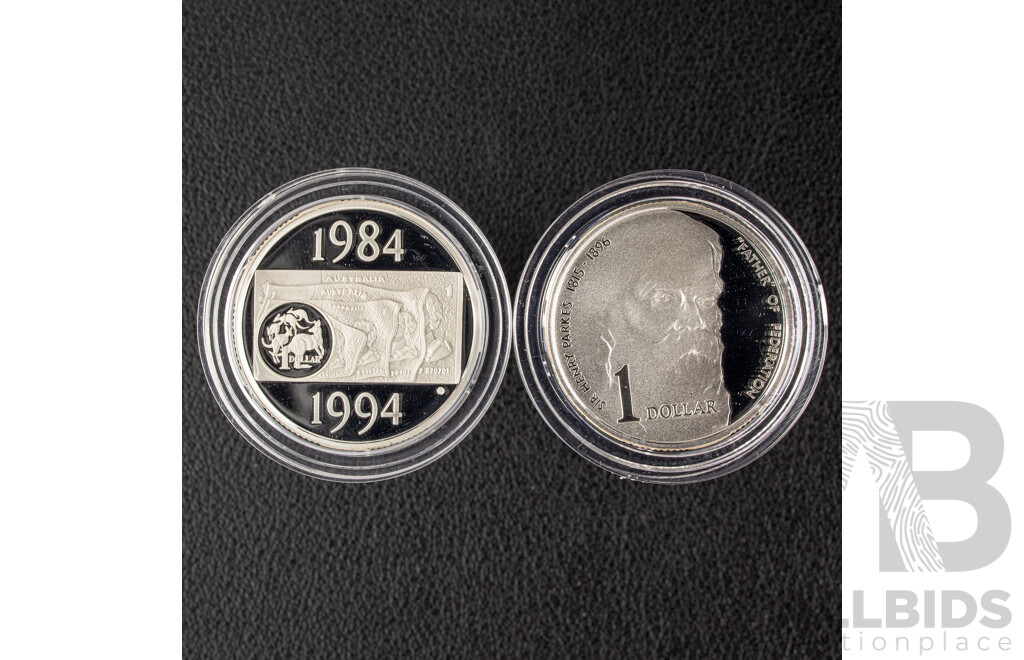 Australian RAM 1994 and 1996 Silver Proof One Dollar Coins, Henry Parkes and Anniversary 