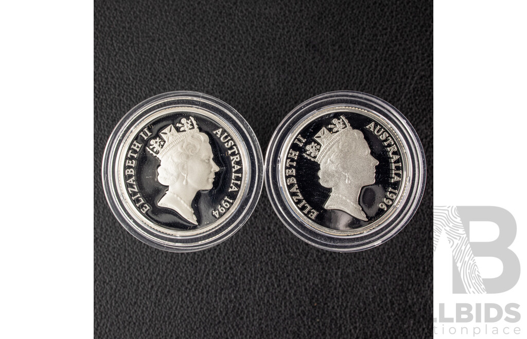 Australian RAM 1994 and 1996 Silver Proof One Dollar Coins, Henry Parkes and Anniversary 