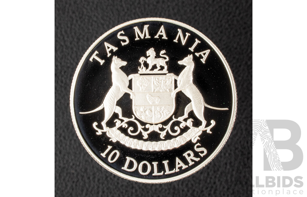 Australian RAM 1991 Silver Proof Ten Dollar Coin. Tasmania