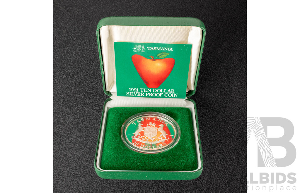 Australian RAM 1991 Silver Proof Ten Dollar Coin. Tasmania