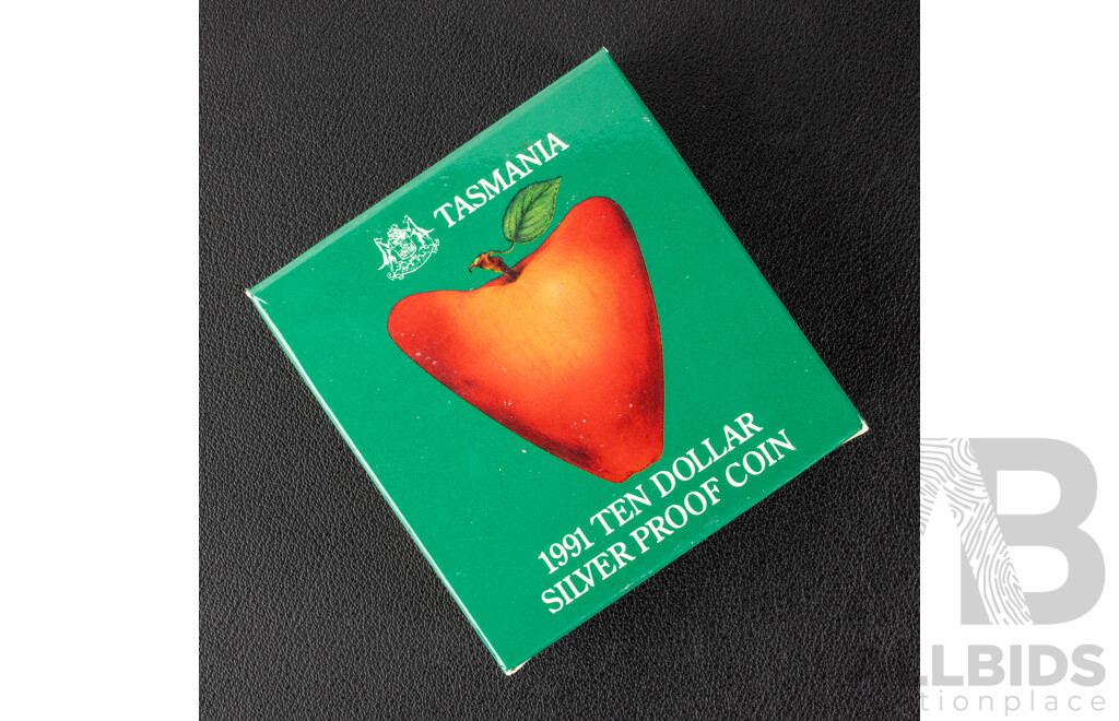 Australian RAM 1991 Silver Proof Ten Dollar Coin. Tasmania