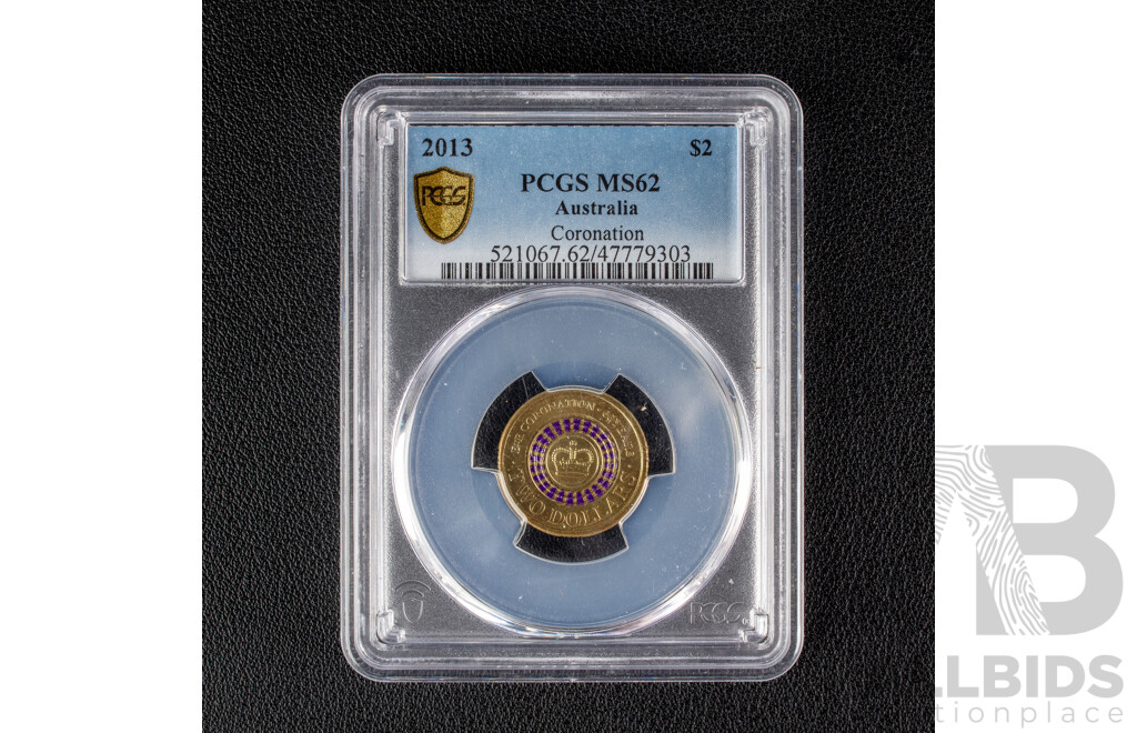 Australian 2013 Two Dollar, QE2 Coronation PCGS MS62 UNC.