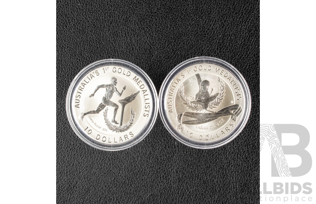 Australian 1994 Two Silver Proof Ten Dollar Coins, Olympic Heritage .999