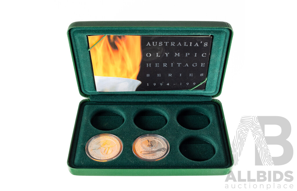Australian 1994 Two Silver Proof Ten Dollar Coins, Olympic Heritage .999