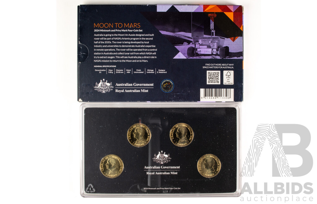 Australian RAM 2024 Four One Dollar Coin Set, Mint Marks, Out of This World.