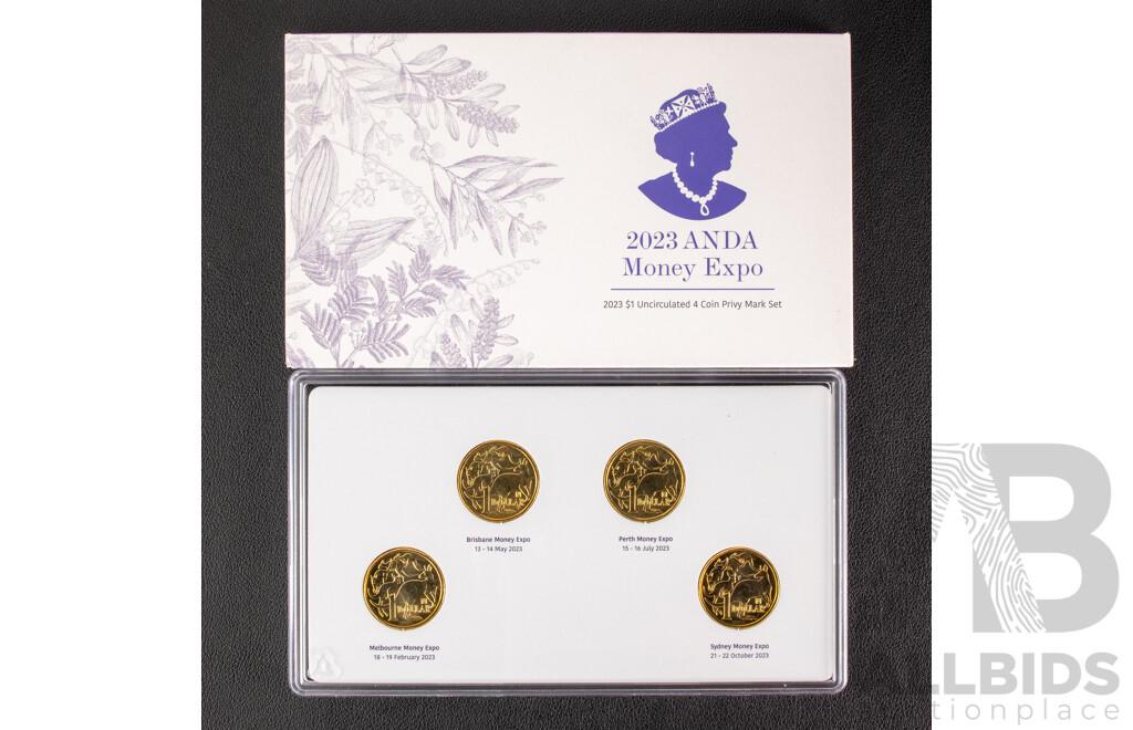 Australian 2023 Four Coin Mint Marked One Dollar Coins, QE2 Effigies