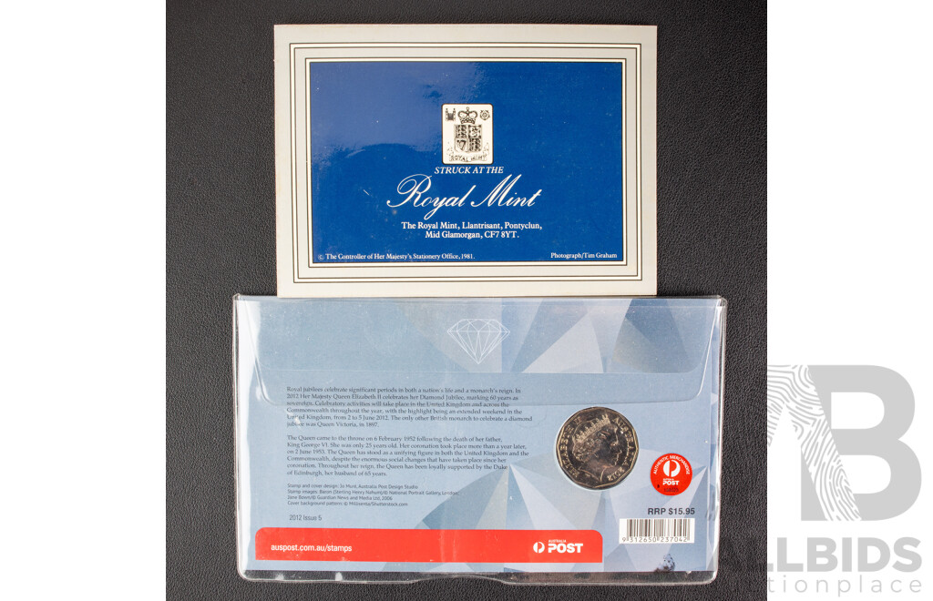 Australian RAM 2012 Fifty cent coin, QE2 Diamond Jubilee and 1981 Royal Wedding UK crown