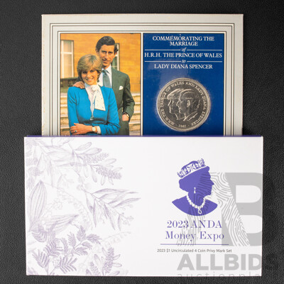 United Kingdom 1981 UK Charles and Diana Crown and Four RAM 2023 RAM One Dollar Mint Mark Coins