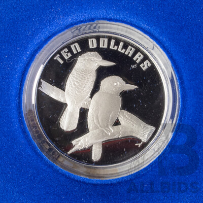 Australian RAM 1989 Silver Proof Ten Dollar Coin, Birds of Australia, Kookaburra .925