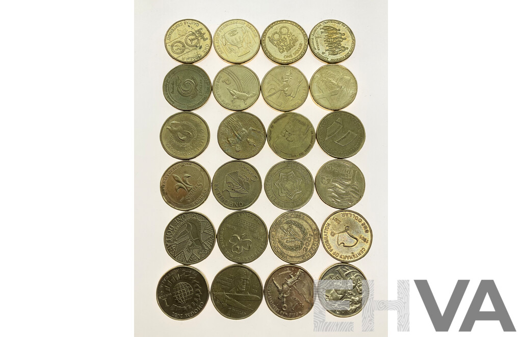 Twenty Three Australian Commemorative One Dollar Coins, No Doubles Including 2020 Qantas, 2001 Federation, 1993 Landcare, 1997 Kingsford Smith, 2010 Girl Guides, 2005 WW2 Peace, 2002 Outback, 1986 Year of Peace, 1988 Aboriginal Kangaroo..........