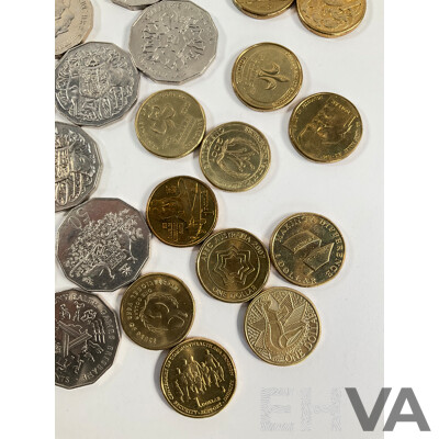 Australian Collectable Coins Including Fifty Cents, 2001 South Australia, NSW, Federation, 2000 Royal Visit, 2000 Milleniumn, 2010 Australia Day, Twenty Cents 2011 Volunteers, 2001 Federations, 1995 UN, 2010 Taxation Office..........