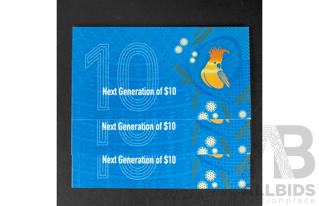 Three Australian 2017 Ten Dollar Next Generation Bank Notes, Lowe/Fraser, Consecutive BB10629755 - BB10629757