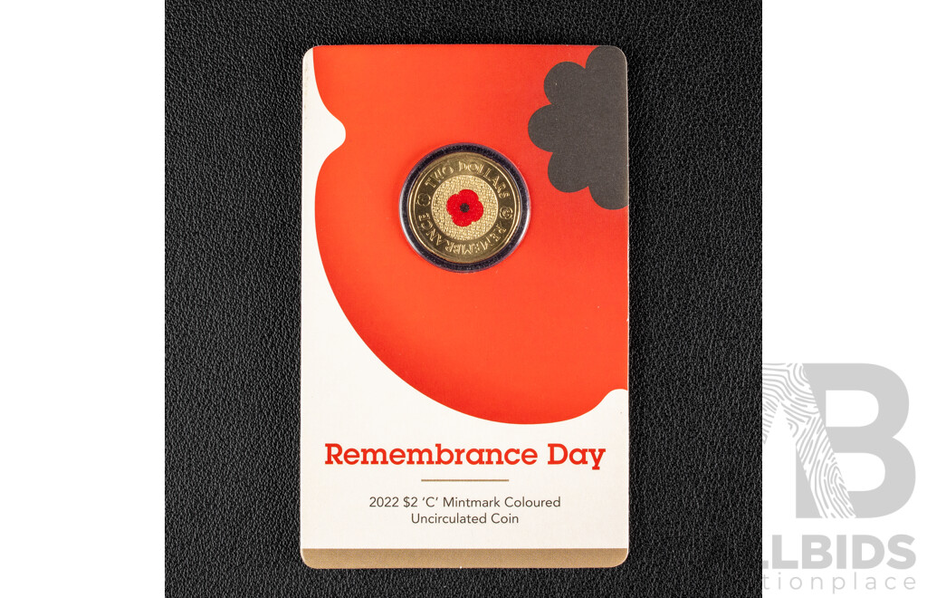 Australian RAM 2022 Two Dollar, Remembrance Day 'Red Poppy' with C Mintmark