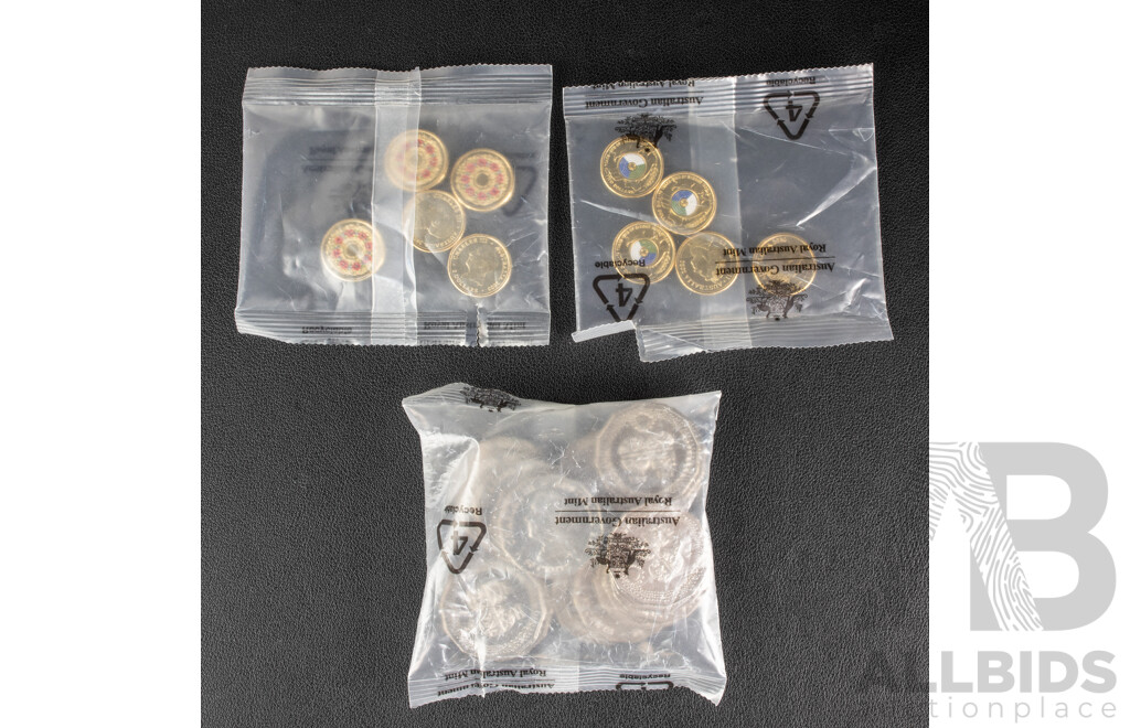 Australian RAM UNC Commemorative Coins Including Five Two Dollars 2025 Remembering WW2, Five Two Dollars 2020 Seventy Five Years End of WW2, Twenty 2024 Fifty Cents, Fifty Years of NAIDOC Committee