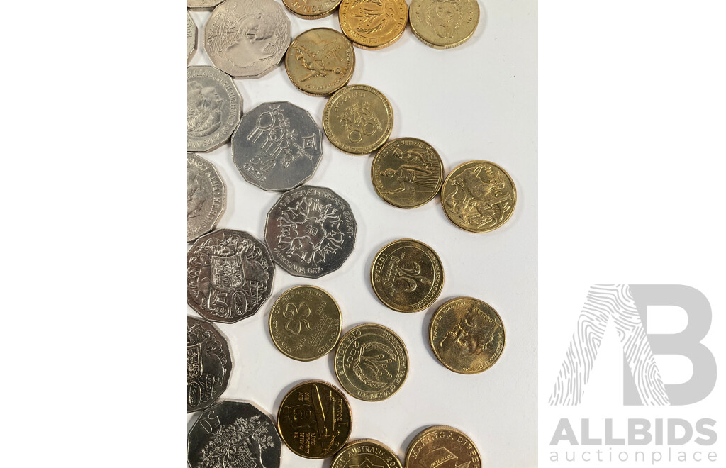 Australian Collectable Coins Including Fifty Cents, 2001 South Australia, NSW, Federation, 2000 Royal Visit, 2000 Milleniumn, 2010 Australia Day, Twenty Cents 2011 Volunteers, 2001 Federations, 1995 UN, 2010 Taxation Office..........