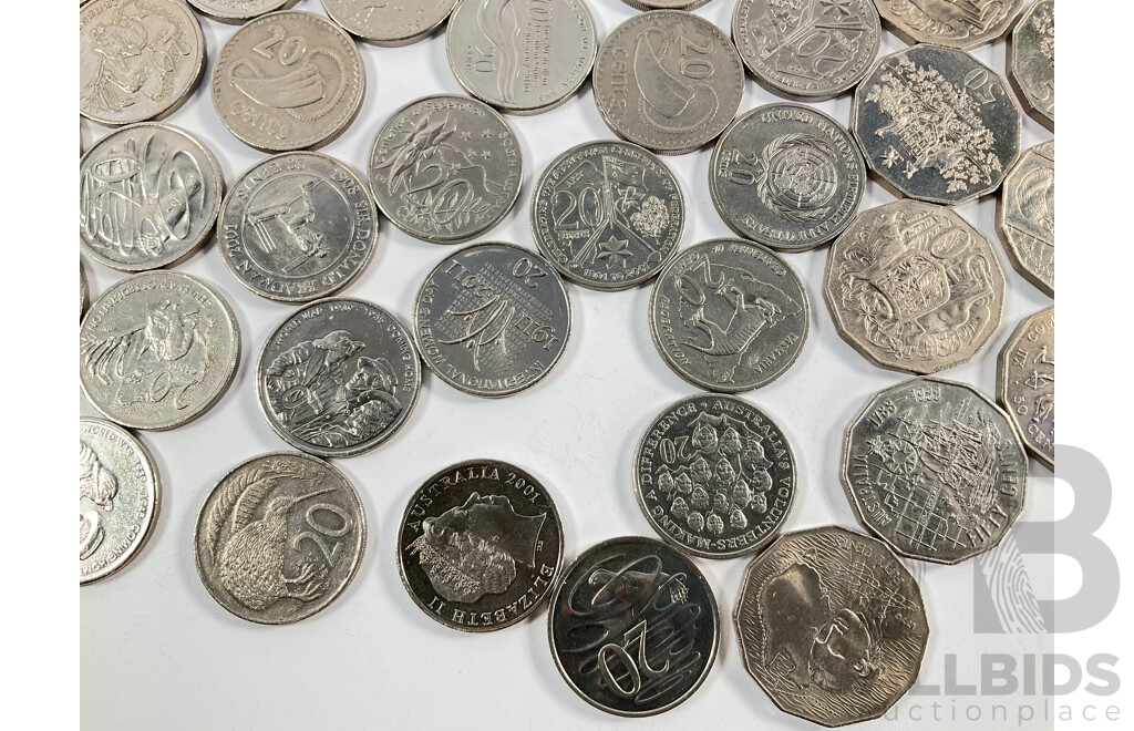 Australian Collectable Coins Including Fifty Cents, 2001 South Australia, NSW, Federation, 2000 Royal Visit, 2000 Milleniumn, 2010 Australia Day, Twenty Cents 2011 Volunteers, 2001 Federations, 1995 UN, 2010 Taxation Office..........