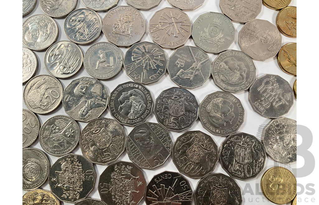 Australian Collectable Coins Including Fifty Cents, 2001 South Australia, NSW, Federation, 2000 Royal Visit, 2000 Milleniumn, 2010 Australia Day, Twenty Cents 2011 Volunteers, 2001 Federations, 1995 UN, 2010 Taxation Office..........