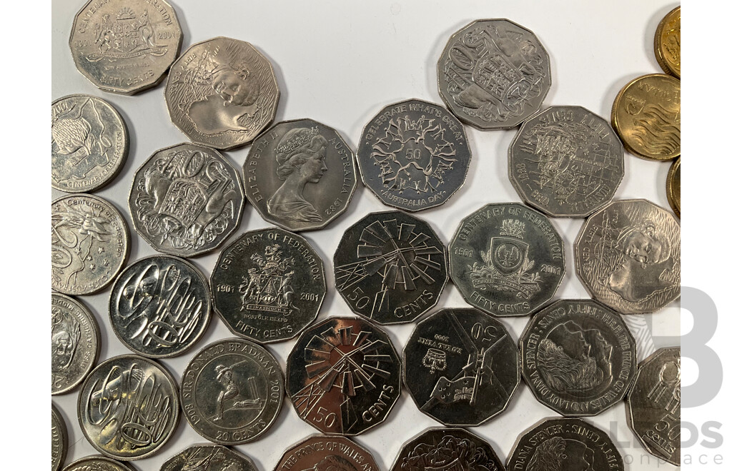 Australian Collectable Coins Including Fifty Cents, 2001 South Australia, NSW, Federation, 2000 Royal Visit, 2000 Milleniumn, 2010 Australia Day, Twenty Cents 2011 Volunteers, 2001 Federations, 1995 UN, 2010 Taxation Office..........