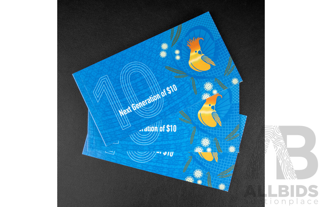 Three Australian RBA 2017 Next Generation Ten Dollar Notes, Lowe/Fraser Consecutive BF170629781 - BF170629783