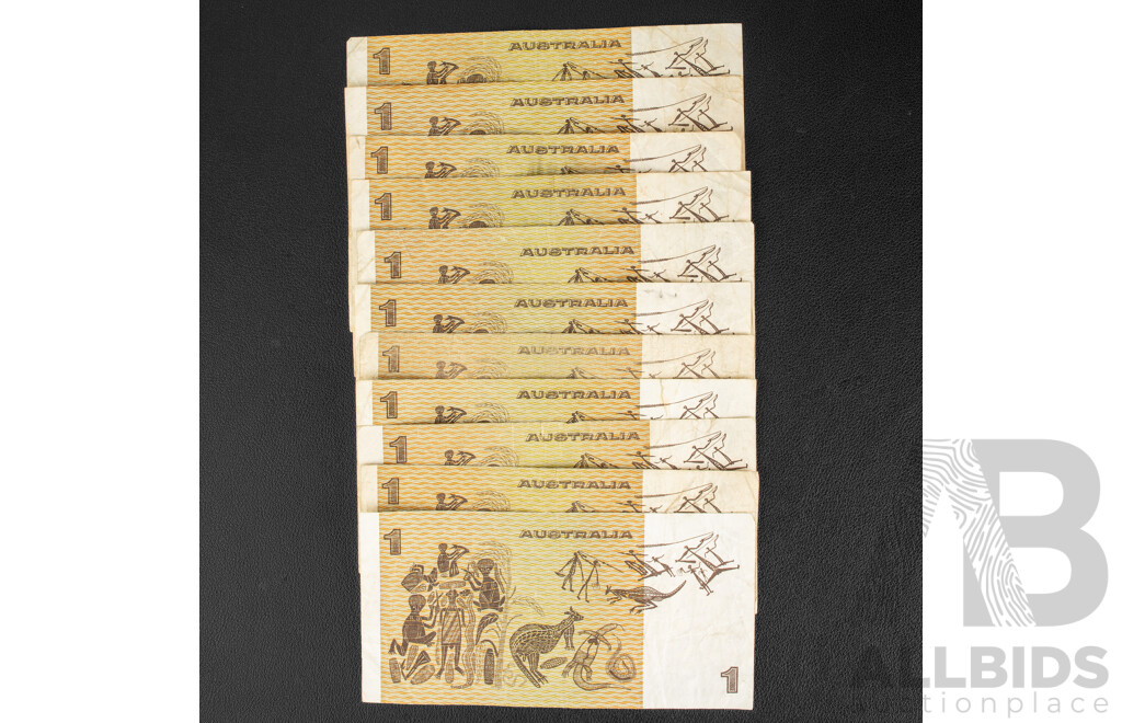 Twenty Australian One Dollar Banknotes Including Eight 1979 Knight/Stone R77 and Twelve 1982 Johnston/Stone R78, One Last Prefix DPS 802078, R78l