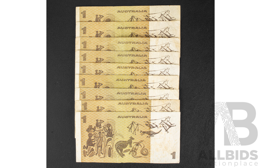 Twenty Australian One Dollar Banknotes Including Eight 1979 Knight/Stone R77 and Twelve 1982 Johnston/Stone R78, One Last Prefix DPS 802078, R78l