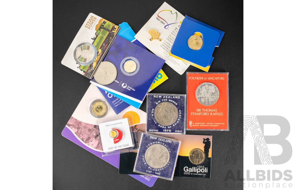 Collection of UNC Coins Including Australian One Dollars 2005 Gallipoli C Mint Mark, 2022 Country Women's Association, 2024 West Coast Eagles, Two Dollars 2025 Australian Open, Fifty Cents Steam Power South Maitland Railways..........