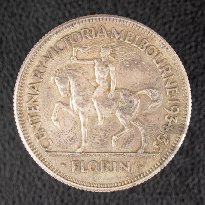 Rare Australian 1934-35 Silver KGV Florin, Commemorative Victoria Centenary .925