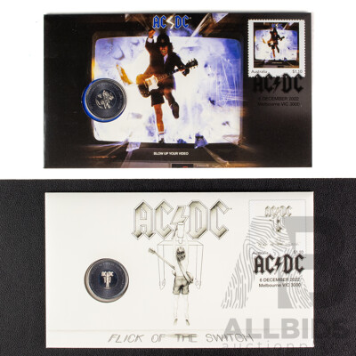 Two Australian 2022 AC/DC PNCs, Flick of the Switch and Blow Up Your Video