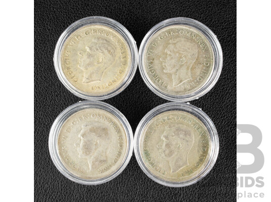 Four Australian 1947 Silver Florins .500